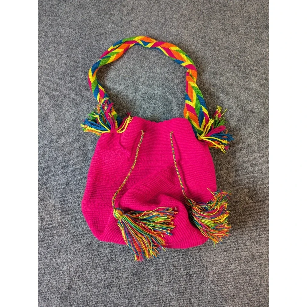 Original Handmade Wayuu Shoulder Bag From Colombia Fuchsia Color